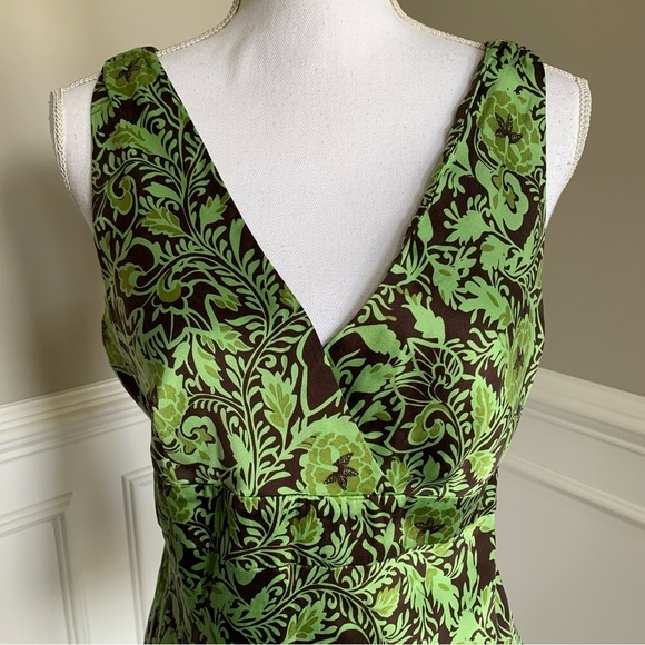 INC International Concepts Green And Brown Floral Silk Top Size 10 - Picture 2 of 7